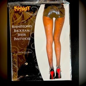 NWT Spirit Rhinestone Back Seam Sheer Pantyhose Black- size one size